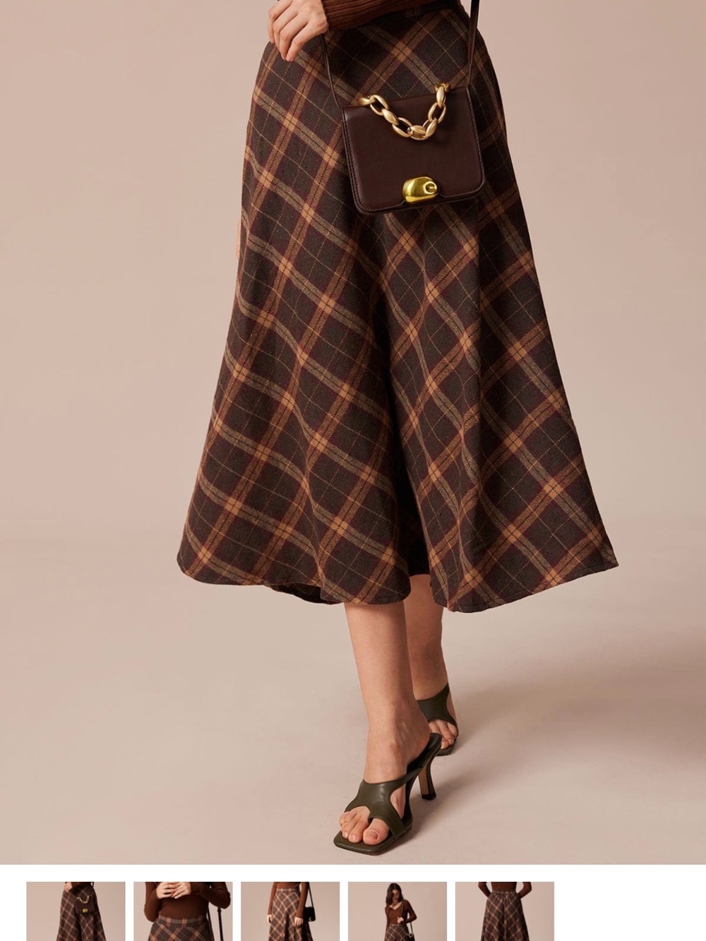 RIHOAS Brown & Tan Plaid Maxi Skirt